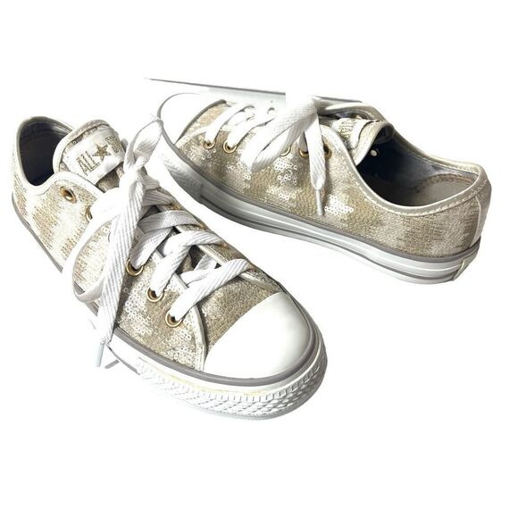 Converse All Star Skate Shoe Sequined Beige Canvas Womens Size 8 Sneaker Low Top - Picture 1 of 10